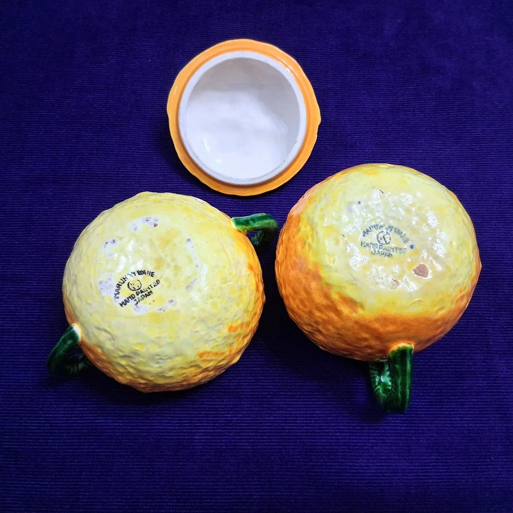Vintage Maruhon Ware Orange Fruit Creamer And Sugar Bowl Set 1940s Japan - Picture 9 of 14